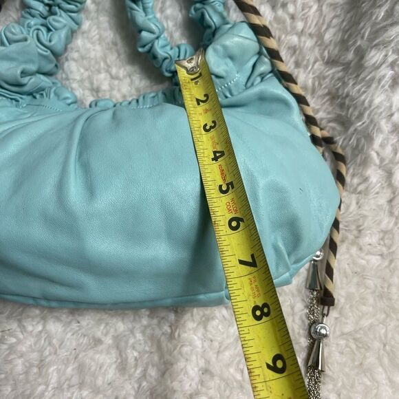 Cromia leather Blue shoulder bag Khaki & brown accent silver tone chain charms - Picture 10 of 16